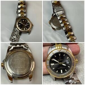 Men's Elgin Round Two-Tone Gold Silver Black Dial Date Watch !! Parts/repair